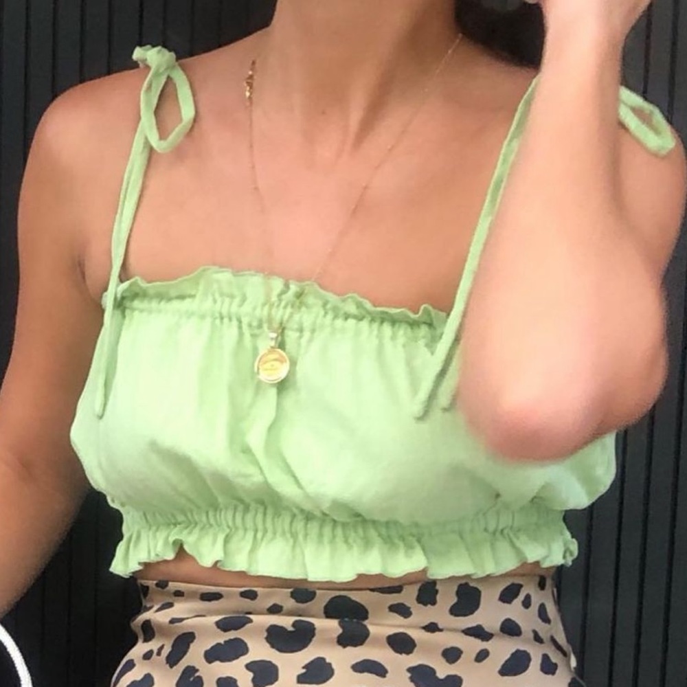 With Jean Lime Green Crop with ties Size L